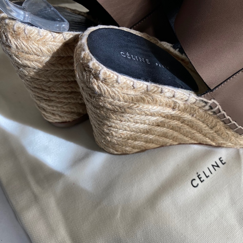 Celine espadrille brown Leather strap wedges ankle strap 36 peep-open toe/heel - Picture 5 of 9